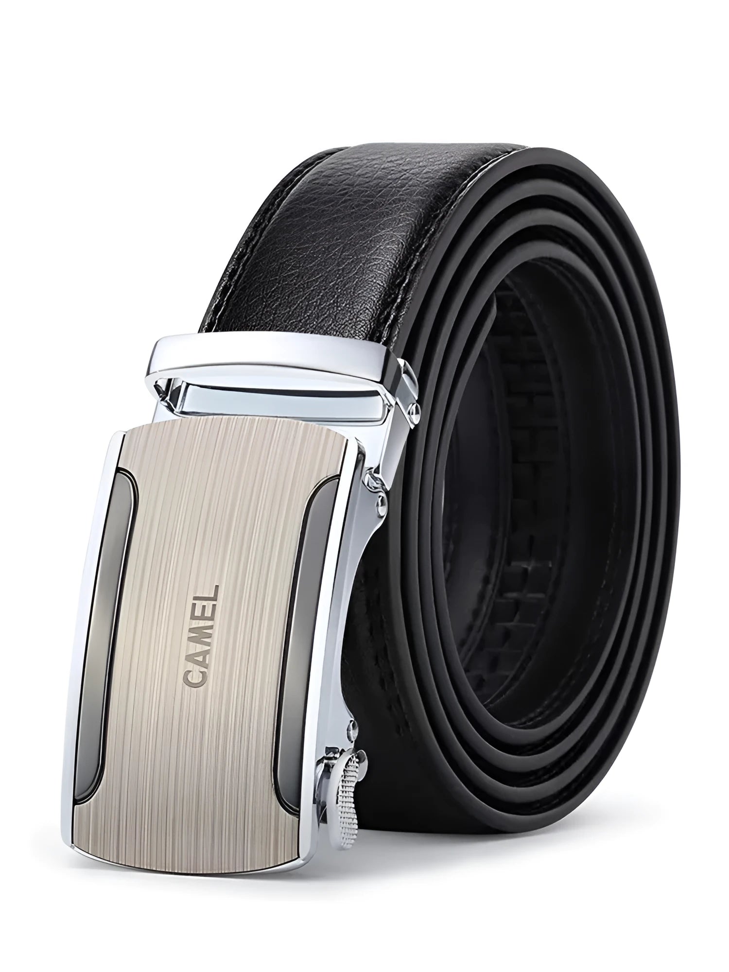 Camel men's automatic buckle belt made of two-layer cowhide leather, alloy buckle, width 3.5cm, embossed finish