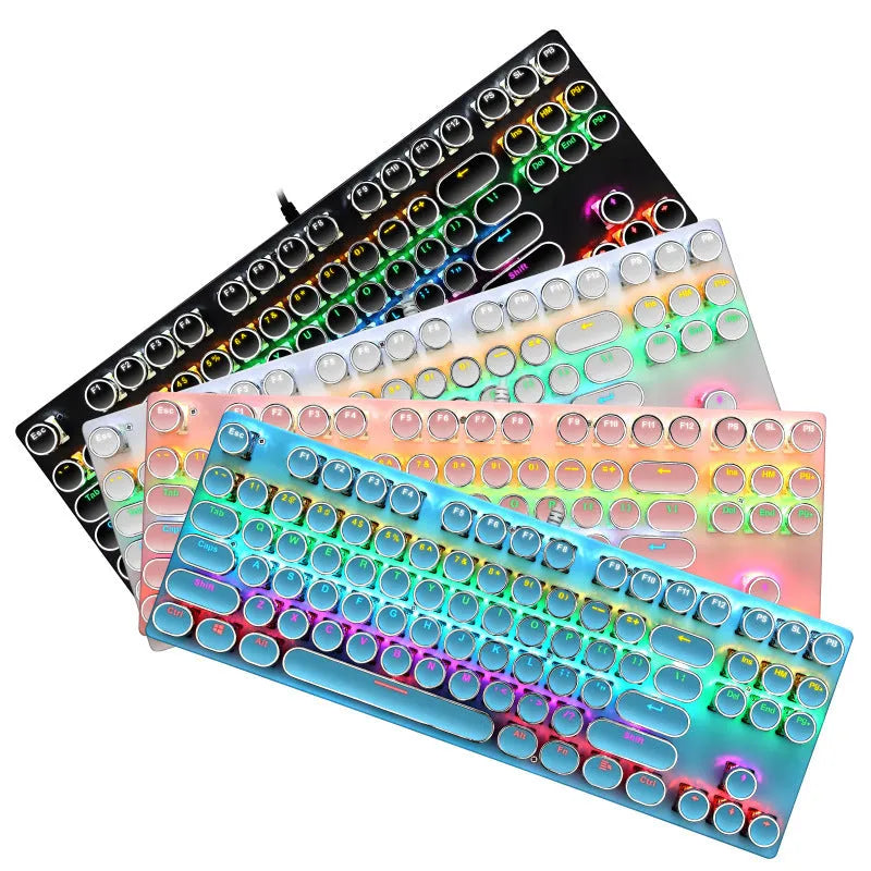 Wired 87-key electroplating punk mechanical blue axis gaming keyboard with luminous backlight, black colour option