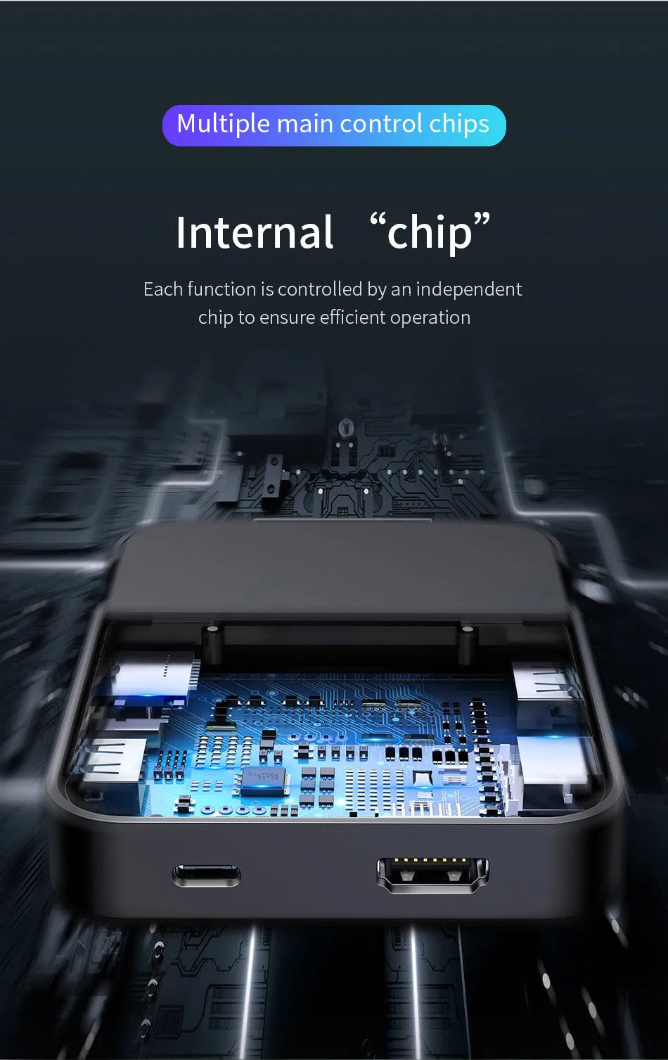 Black Type-C docking station with HDMI, USB 3.0, USB 2.0 and SD card slots, 110 x 80 x 21mm