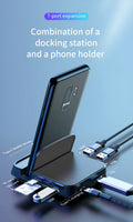 Black Type-C docking station with HDMI, USB 3.0, USB 2.0 and SD card slots, 110 x 80 x 21mm