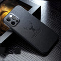 Leather texture square frame shockproof iPhone case in multiple colours on a table.