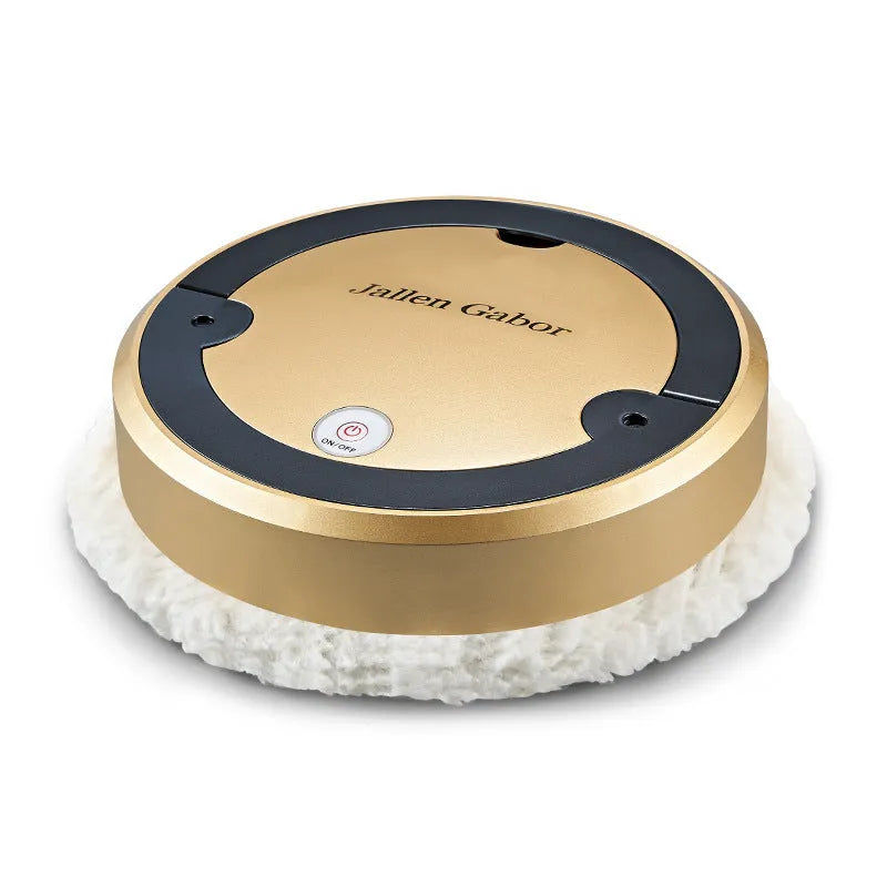 Intelligent automatic sweeping robot with spray and UV sterilisation in silver-gray on a hard floor