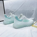 Women's flying knit running shoes with rubber sole, front tie lace, round toe, plain pattern