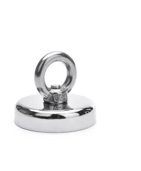 D25mm round ring fishing salvage magnet with nickel plating and suction cup for underwater retrieval