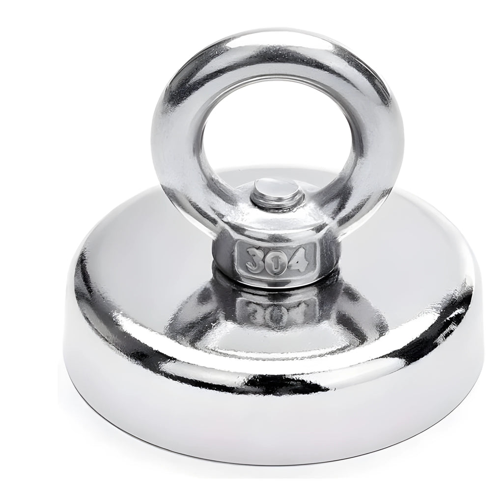 D25mm round ring fishing salvage magnet with nickel plating and suction cup for underwater retrieval