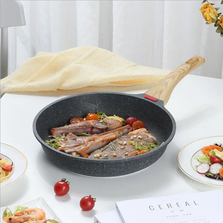 Korean style macadamite non-stick frying pan with double bottom construction in green colour