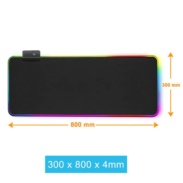 RGB gaming mouse pad with non-slip rubber base and luminous LED pattern, 300 x 800 x 4mm