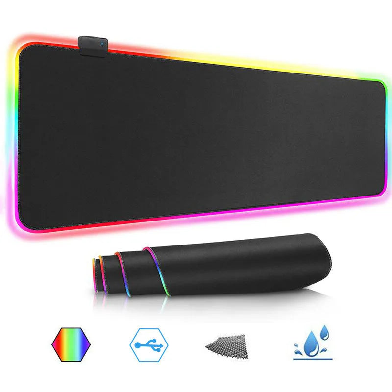 RGB gaming mouse pad with non-slip rubber base and luminous LED pattern, 300 x 800 x 4mm