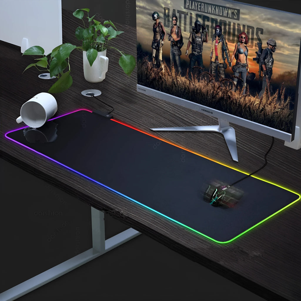 RGB gaming mouse pad with non-slip rubber base and luminous LED pattern, 300 x 800 x 4mm