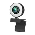 Black USB webcam with fill light for 1080p PC video conferencing
