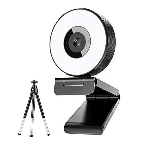 Black USB webcam with fill light for 1080p PC video conferencing