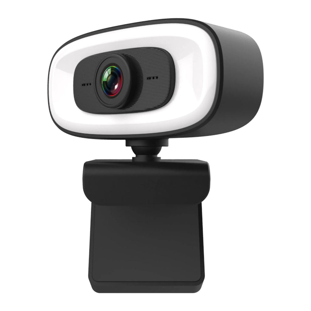 Black USB webcam with 2K resolution and 4 megapixel CMOS sensor for desktop video