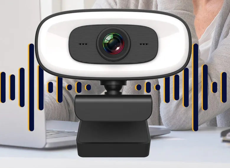 Black USB webcam with 2K resolution and 4 megapixel CMOS sensor for desktop video