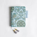 Fabric cover Flying Blue Flower series notebook in A5 and A6 sizes.