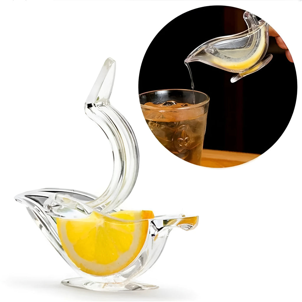 Transparent acrylic bird-shaped manual lemon juicer for fresh juice extraction