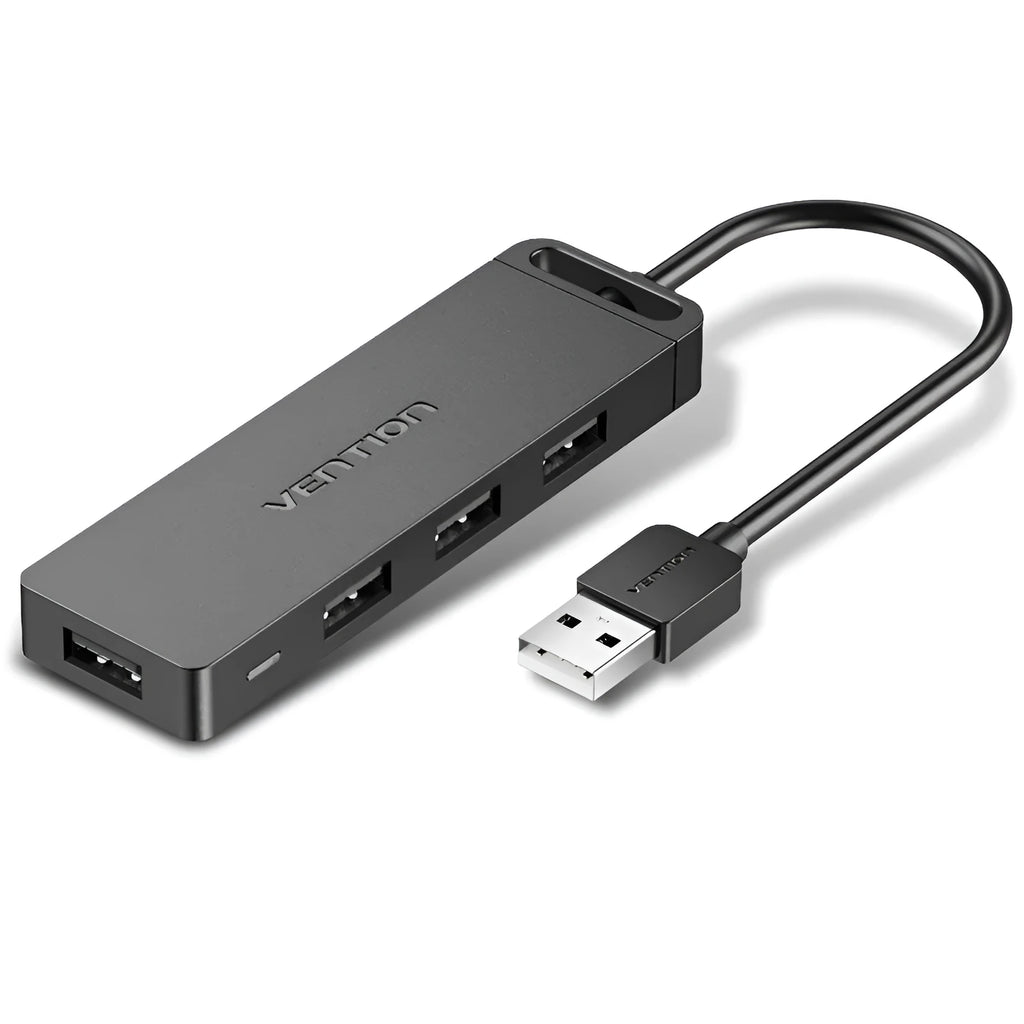 CHM black USB 2.0 hub cable with four USB ports and micro USB power input, 0.5m