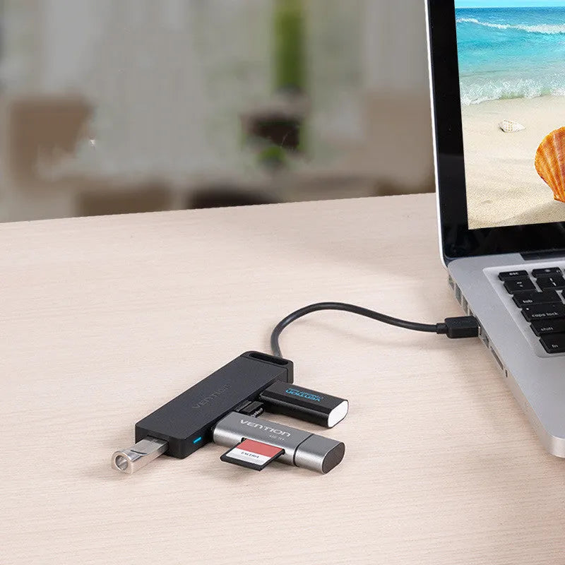 CHM black USB 2.0 hub cable with four USB ports and micro USB power input, 0.5m
