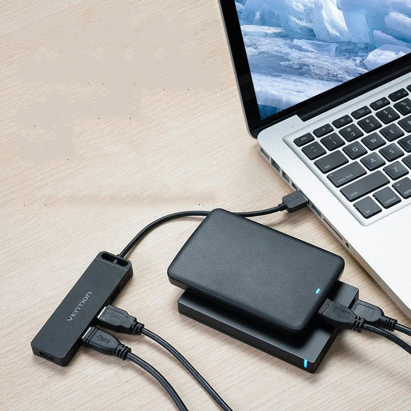 CHM black USB 2.0 hub cable with four USB ports and micro USB power input, 0.5m