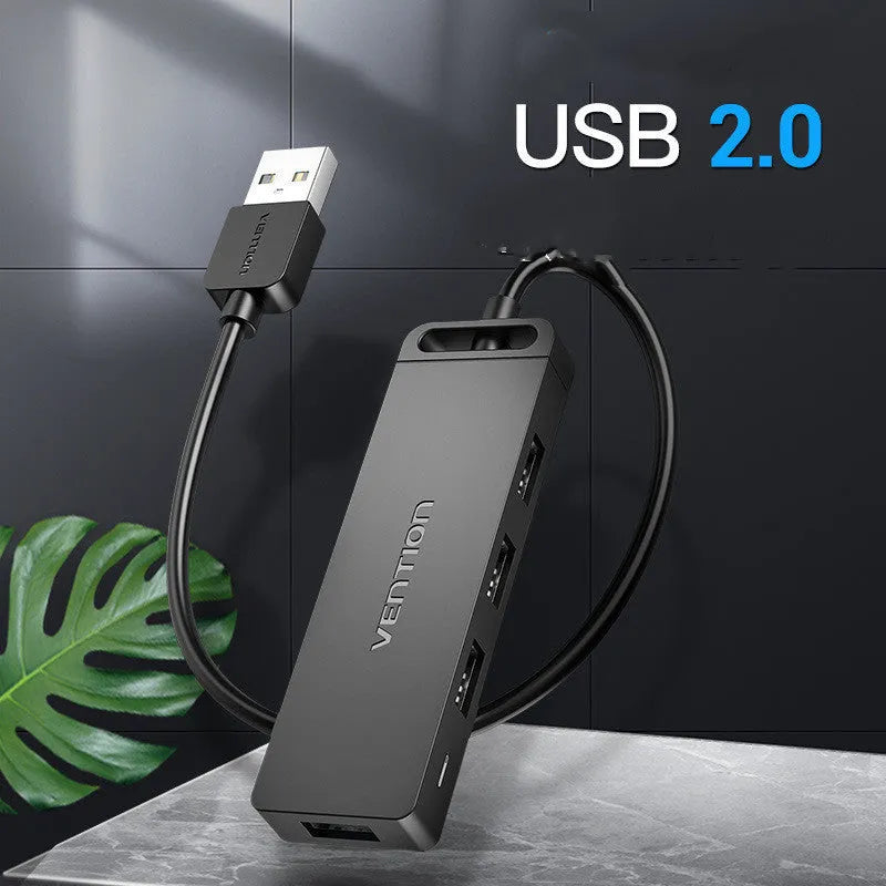CHM black USB 2.0 hub cable with four USB ports and micro USB power input, 0.5m