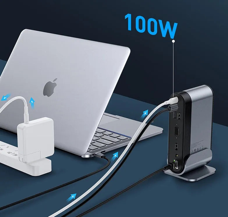 Deep space grey 16-in-1 workstation docking station with Type-C hub and multiple interface ports