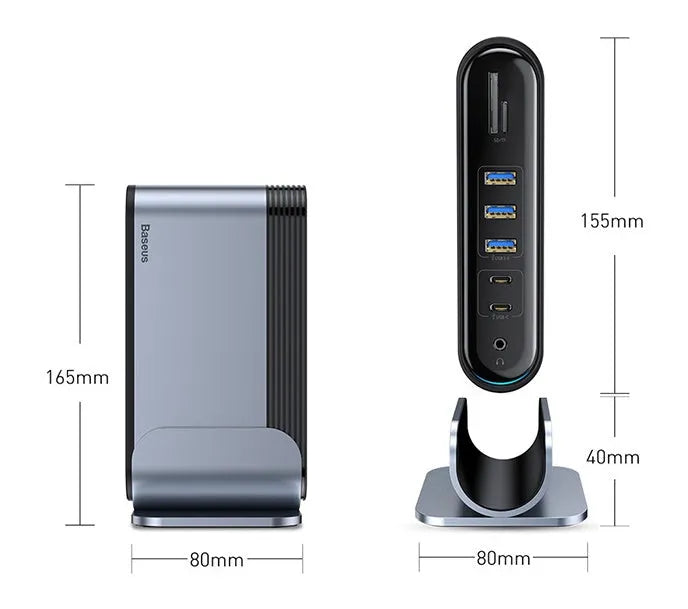 Deep space grey 16-in-1 workstation docking station with Type-C hub and multiple interface ports
