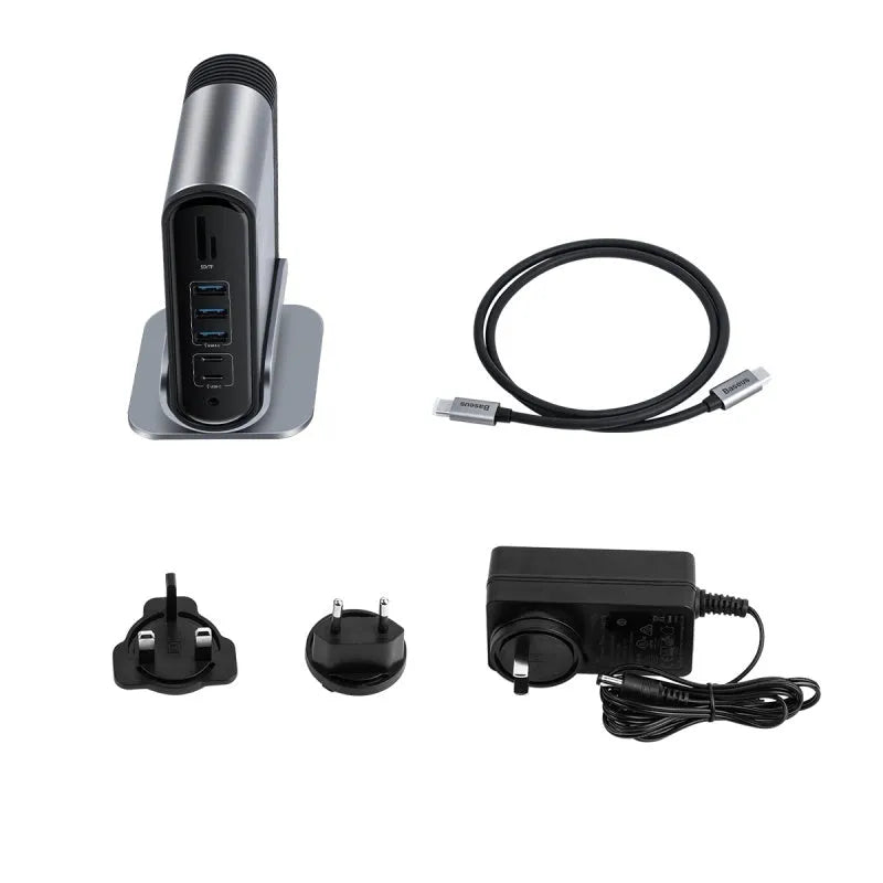 Deep space grey 16-in-1 workstation docking station with Type-C hub and multiple interface ports