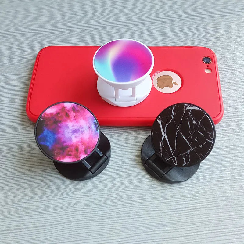 Folding mobile phone stand with thermal transfer aluminium sheet design in multiple colour options