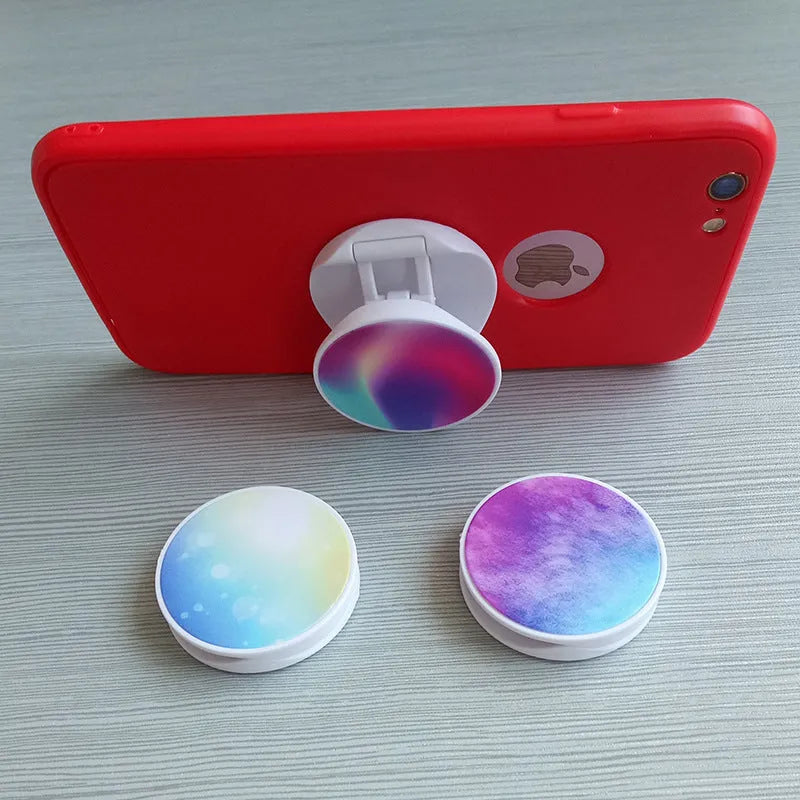 Folding mobile phone stand with thermal transfer aluminium sheet design in multiple colour options