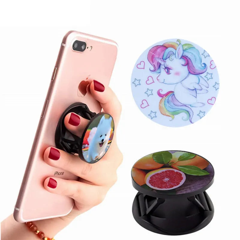 Folding mobile phone stand with thermal transfer aluminium sheet design in multiple colour options