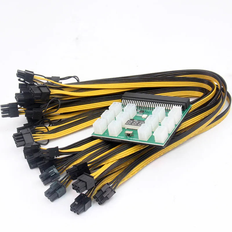 Server power conversion board with 12 extended 50 cm cables connecting 8-pin to 6-pin graphics card adapters