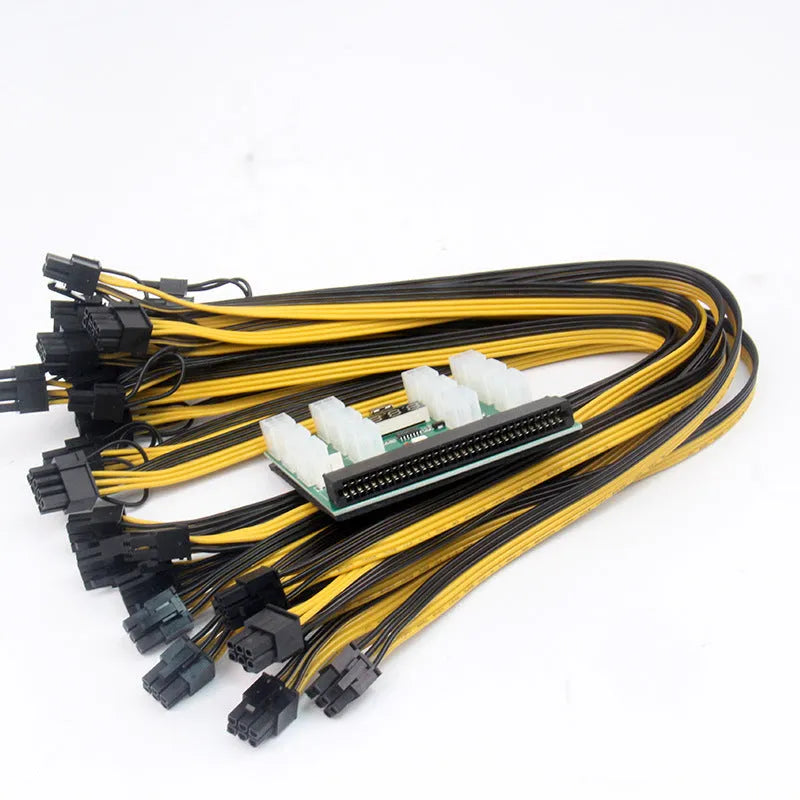 Server power conversion board with 12 extended 50 cm cables connecting 8-pin to 6-pin graphics card adapters