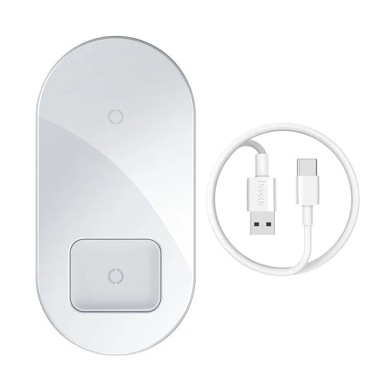 Baseus Minimalist Two-in-One Wireless Charger Pro Version in Black, White, and Transparent colours