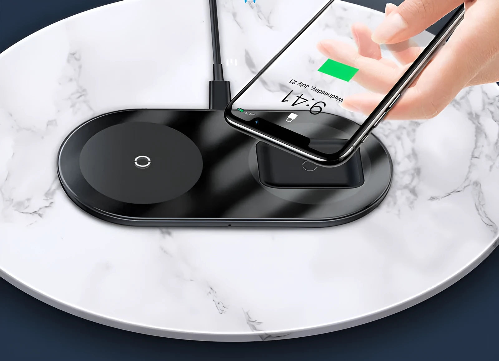 Baseus Minimalist Two-in-One Wireless Charger Pro Version in Black, White, and Transparent colours