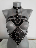 Black PU leather open bra bondage camisole, one-size adult fetish dress