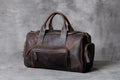 Genuine leather travel bag 20-35L capacity dark brown retro hand luggage with soft handle and shoulder strap
