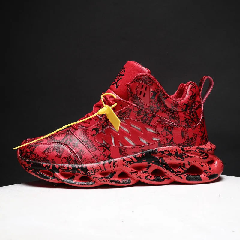 Men's camouflage pattern high-top basketball shoes with microfiber upper and rubber sole