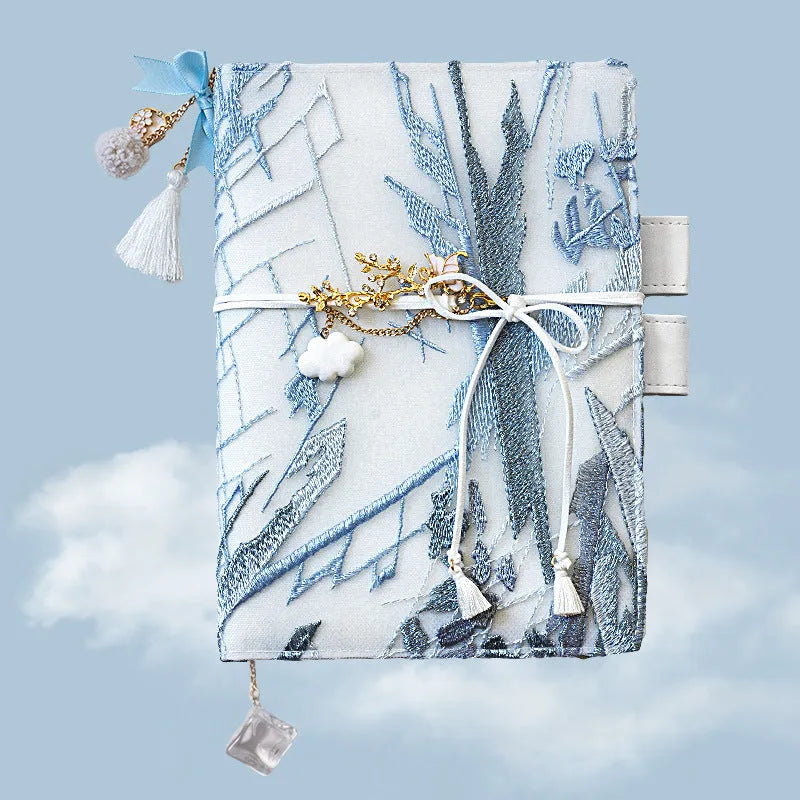 Simple Girl glacier embroidery fabric cover notebook with grid inner pages in A6 or A5 size