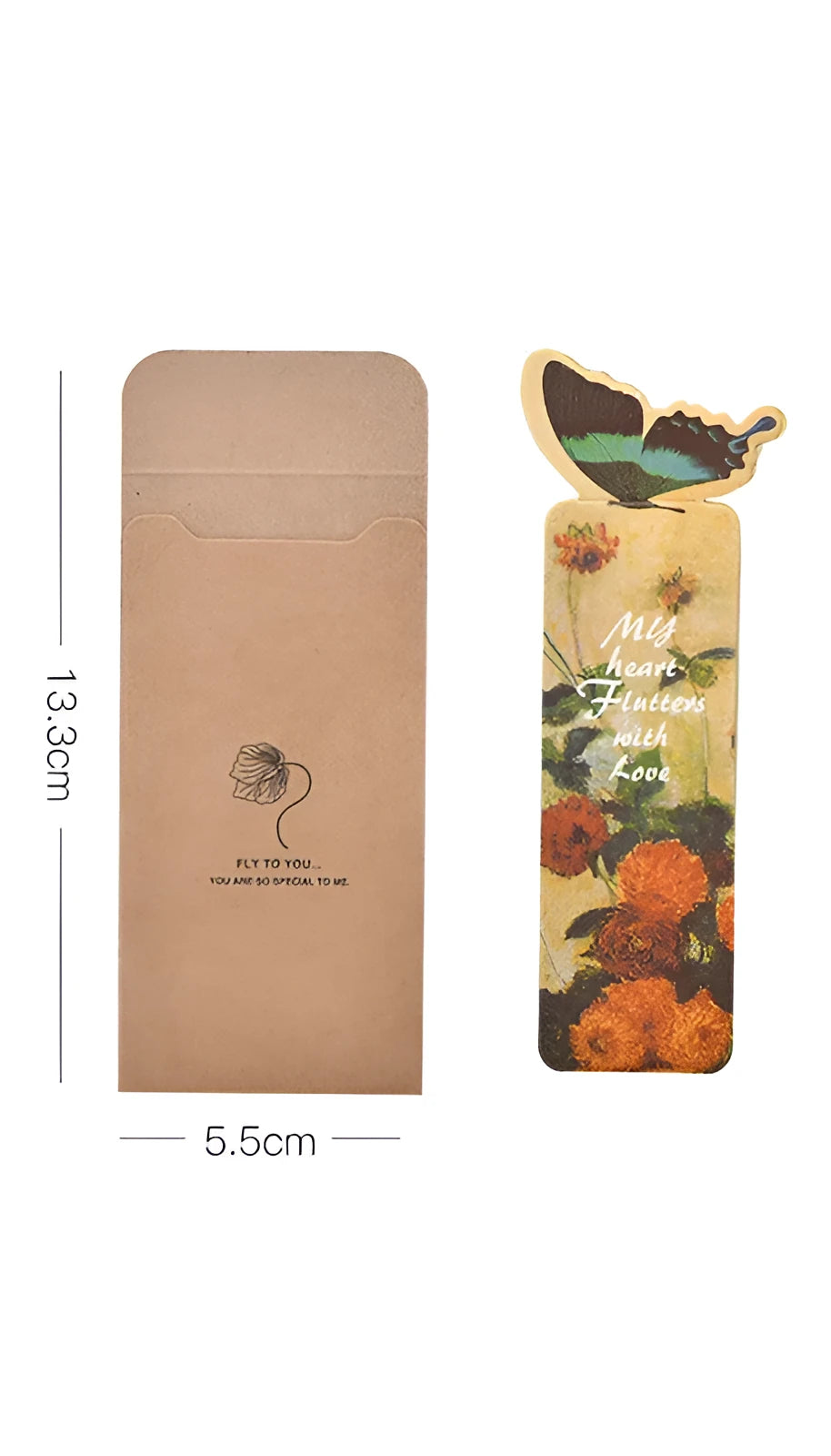 Butterfly paper bookmark with Japanese Korean stationery design measuring 13.5 by 5.5 cm
