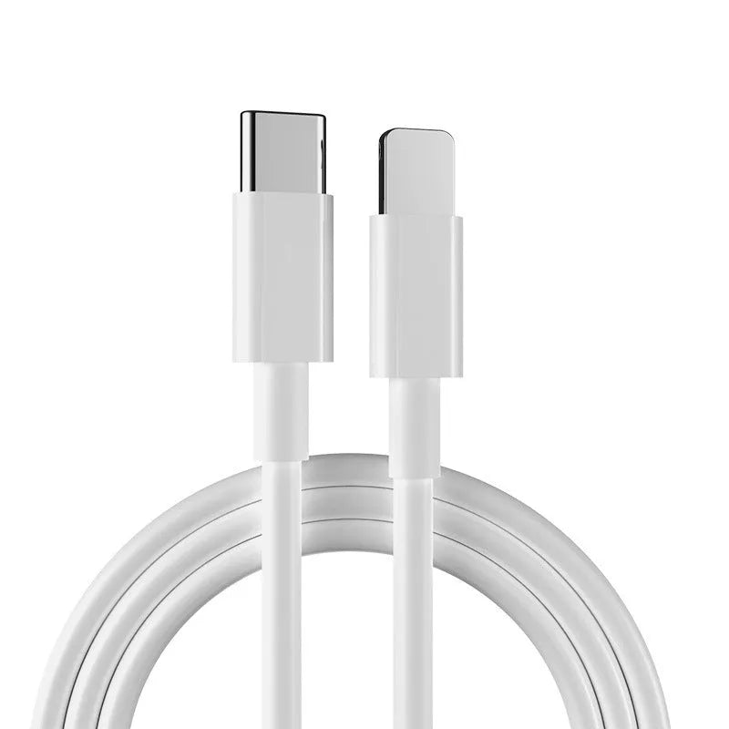 White 20W USB-C fast charger and cable for Apple iPhone and iPad.