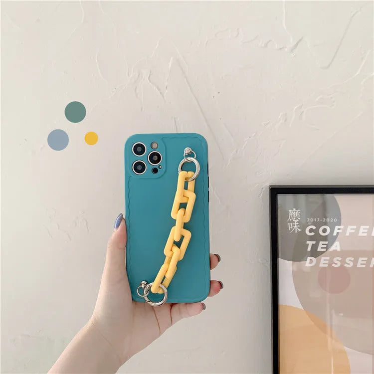 Huawei phone case with a wrist strap in a pink and blue colour combination