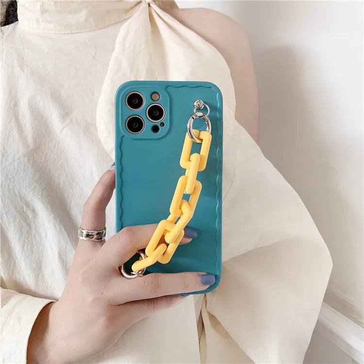 Huawei phone case with a wrist strap in a pink and blue colour combination