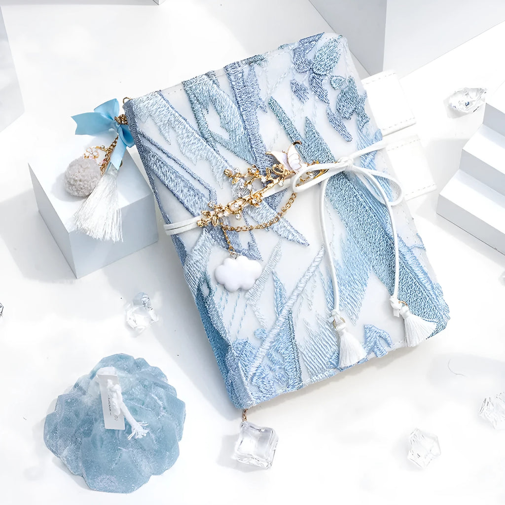 Simple Girl glacier embroidery fabric cover notebook with grid inner pages in A6 or A5 size