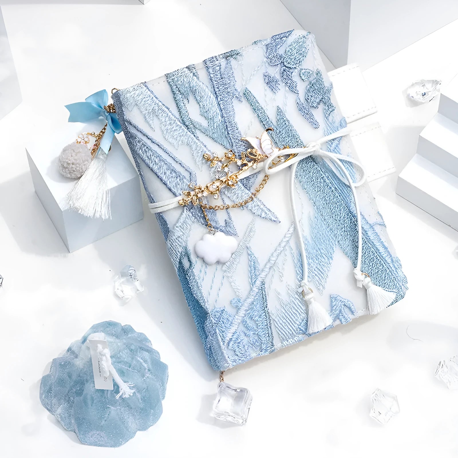 Simple Girl glacier embroidery fabric cover notebook with grid inner pages in A6 or A5 size