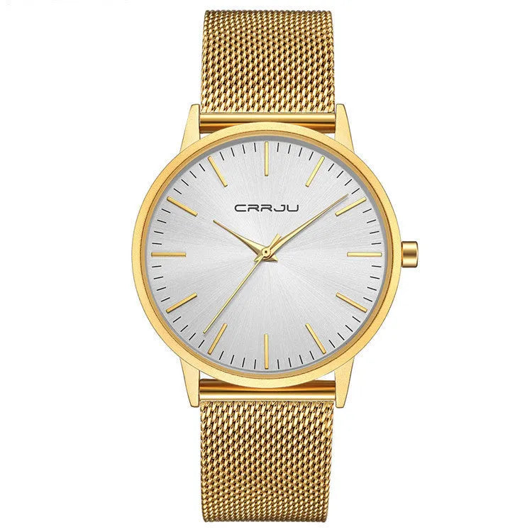 Casual quartz watch with alloy case and plexiglass mirror showing multiple strap options
