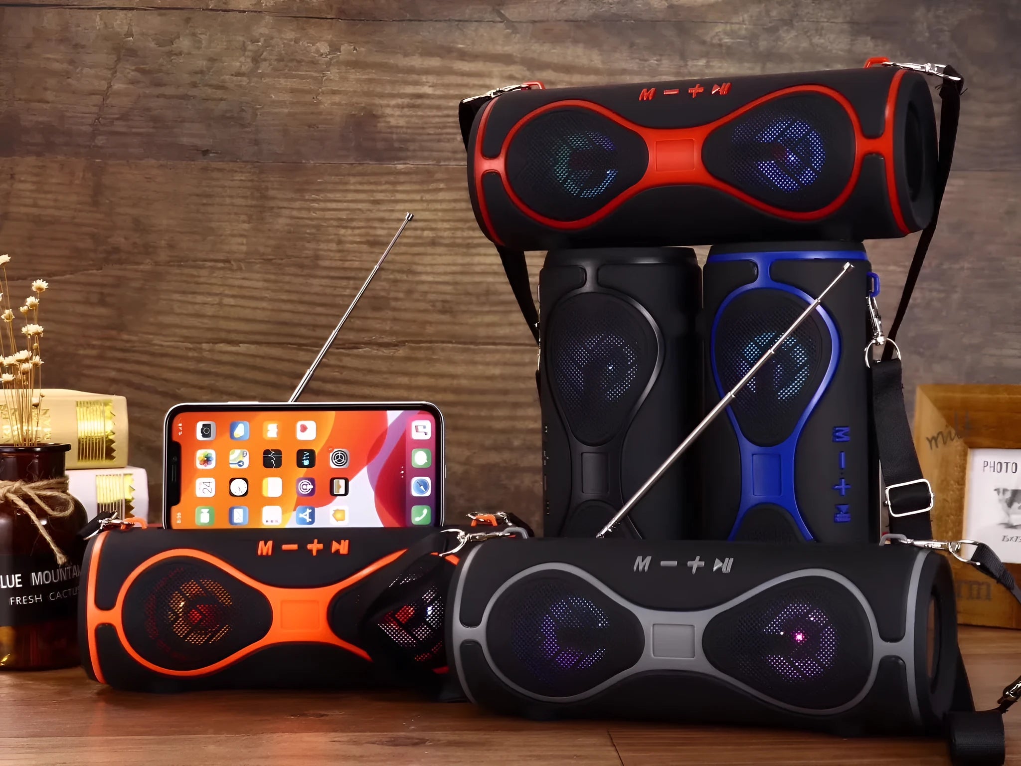 Lantern-shaped multifunctional Bluetooth speaker with carrying strap and mobile phone stand in various colours