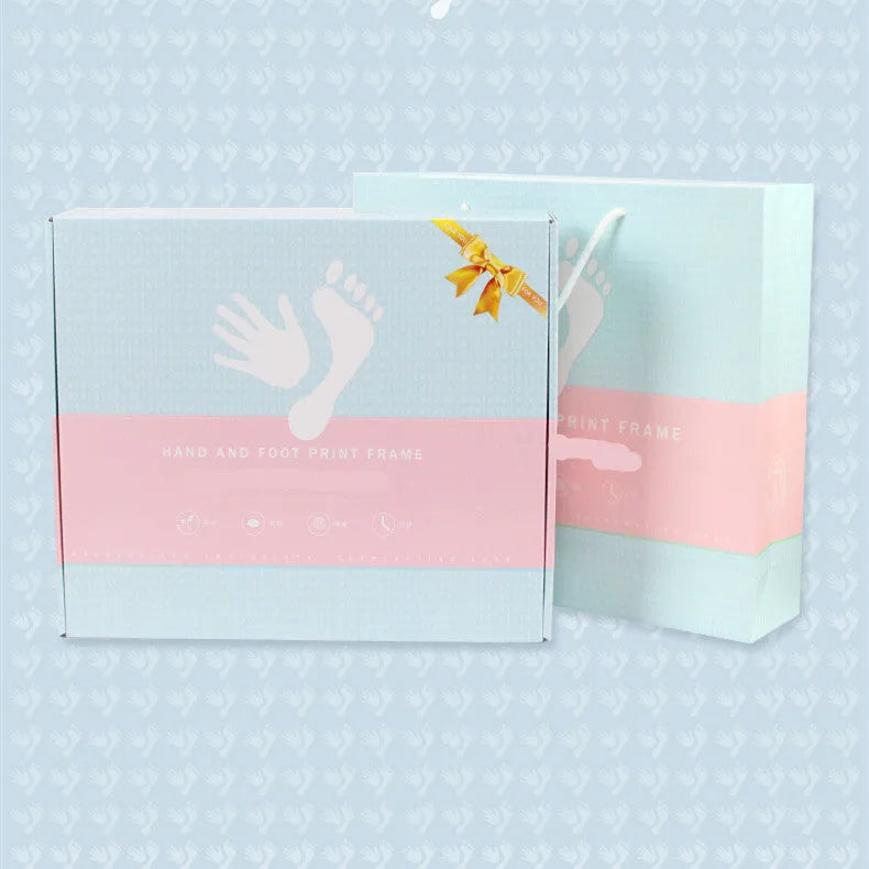 Modern cartoon-style baby hand and foot print anniversary frame in solid wood and MDF construction
