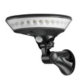 White 360-degree solar-powered outdoor security light with a motion sensor and solar panel on top.
