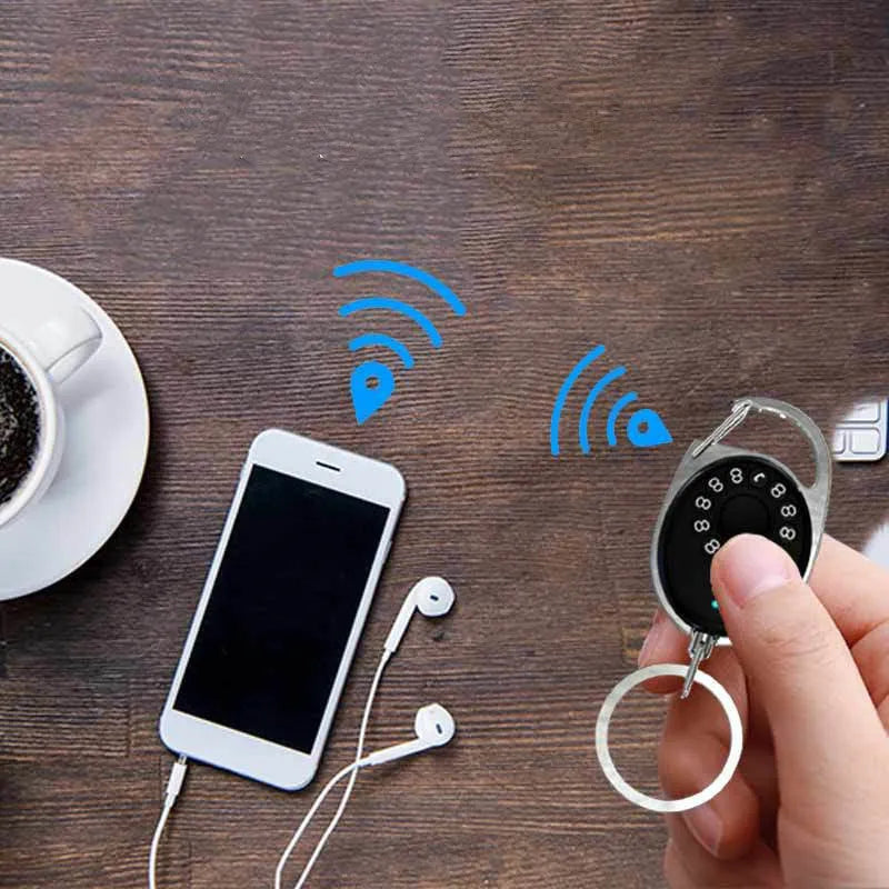 Black Bluetooth anti-lost tracker with keychain loop for Apple iPhone compatibility