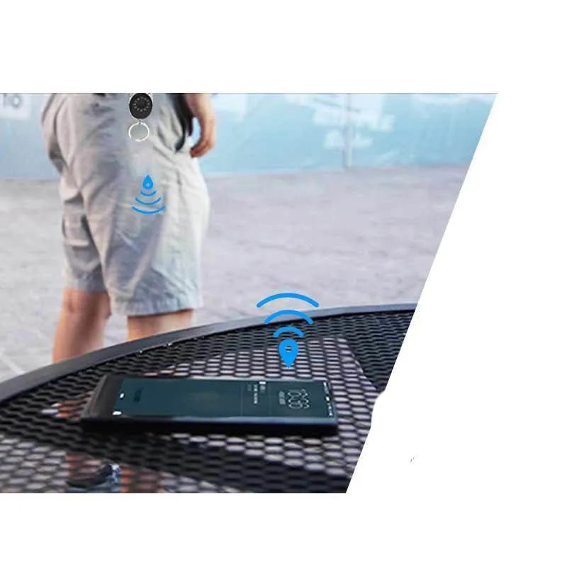 Black Bluetooth anti-lost tracker with keychain loop for Apple iPhone compatibility
