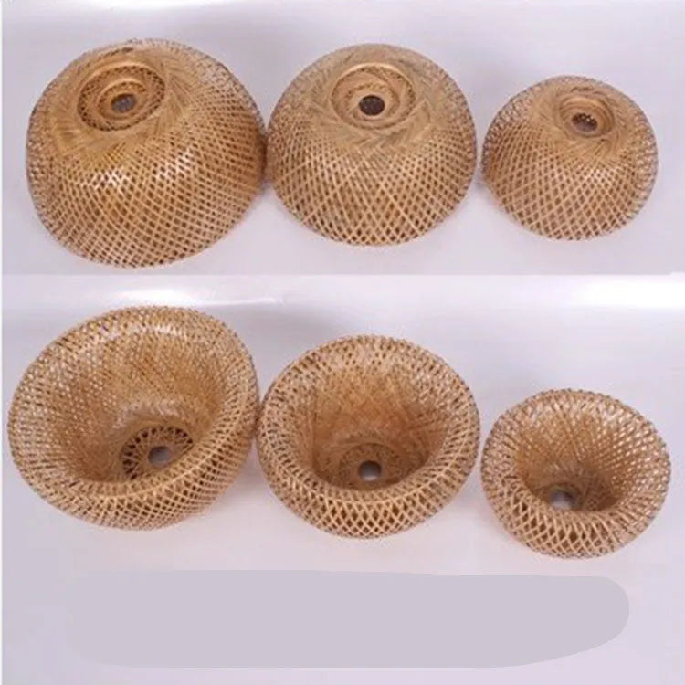 Bamboo woven rattan chandelier 600mm single head hanging light with adjustable 1.2m height